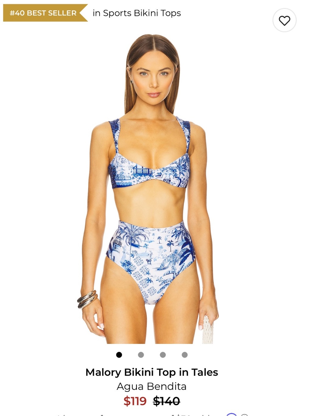 NWT Agua Bendita Malory Bikini Top - Blue & White Tale Print $154